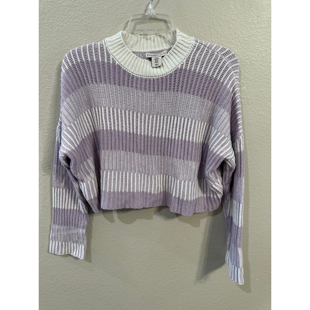 Sincerely Jules Striped Knit‎ Cropped Sweater Top Lavender White XS